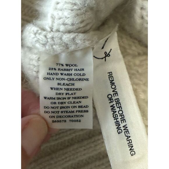 Ann Taylor Wool Angora Sweater Thick Cable Knit Ivory Pearl Rabbit Hair Size XL - Picture 16 of 16